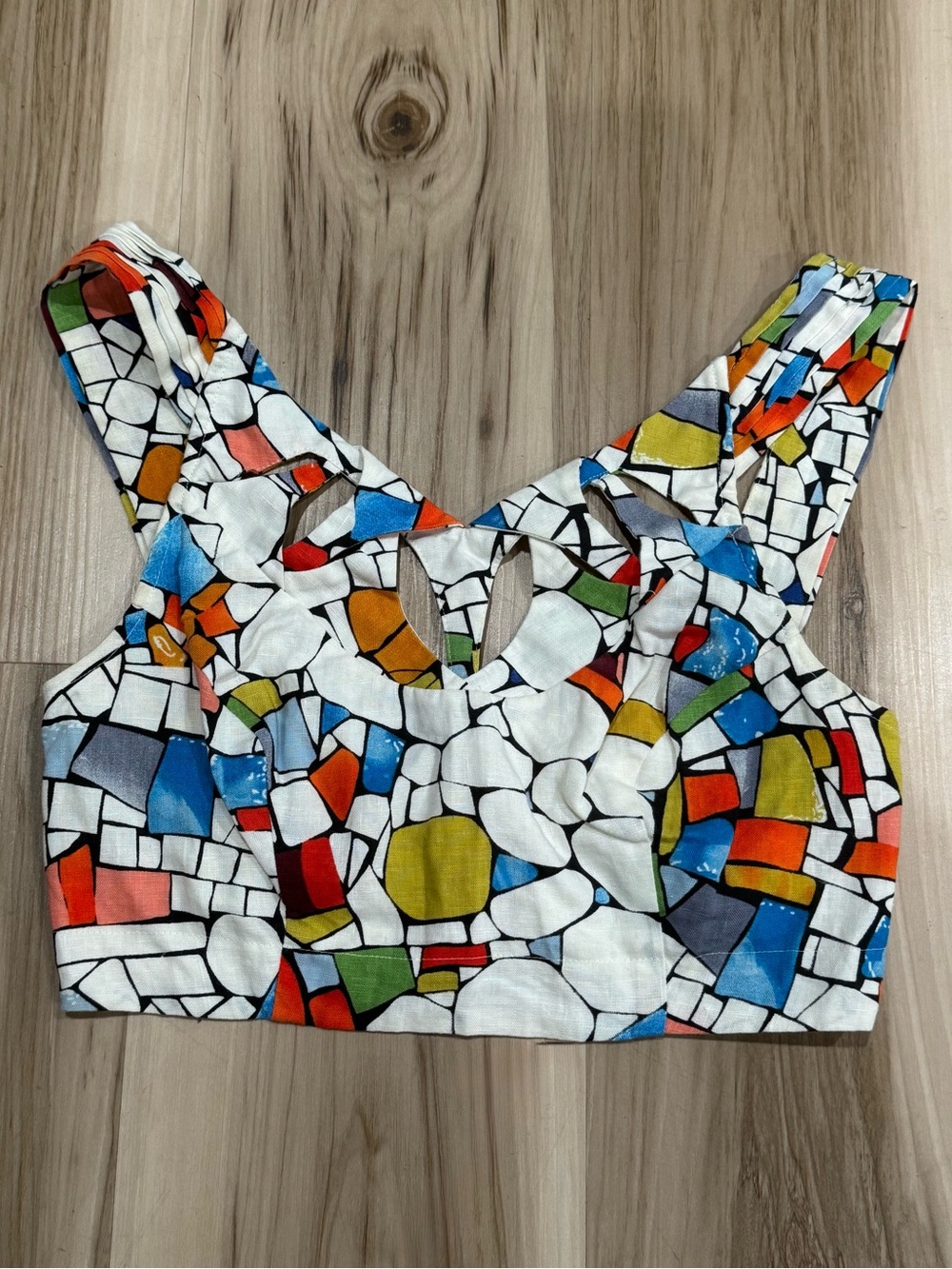 Anthropologie Maeve Stained Glass Mosaic Linen Blend Crop Top Women’s 0